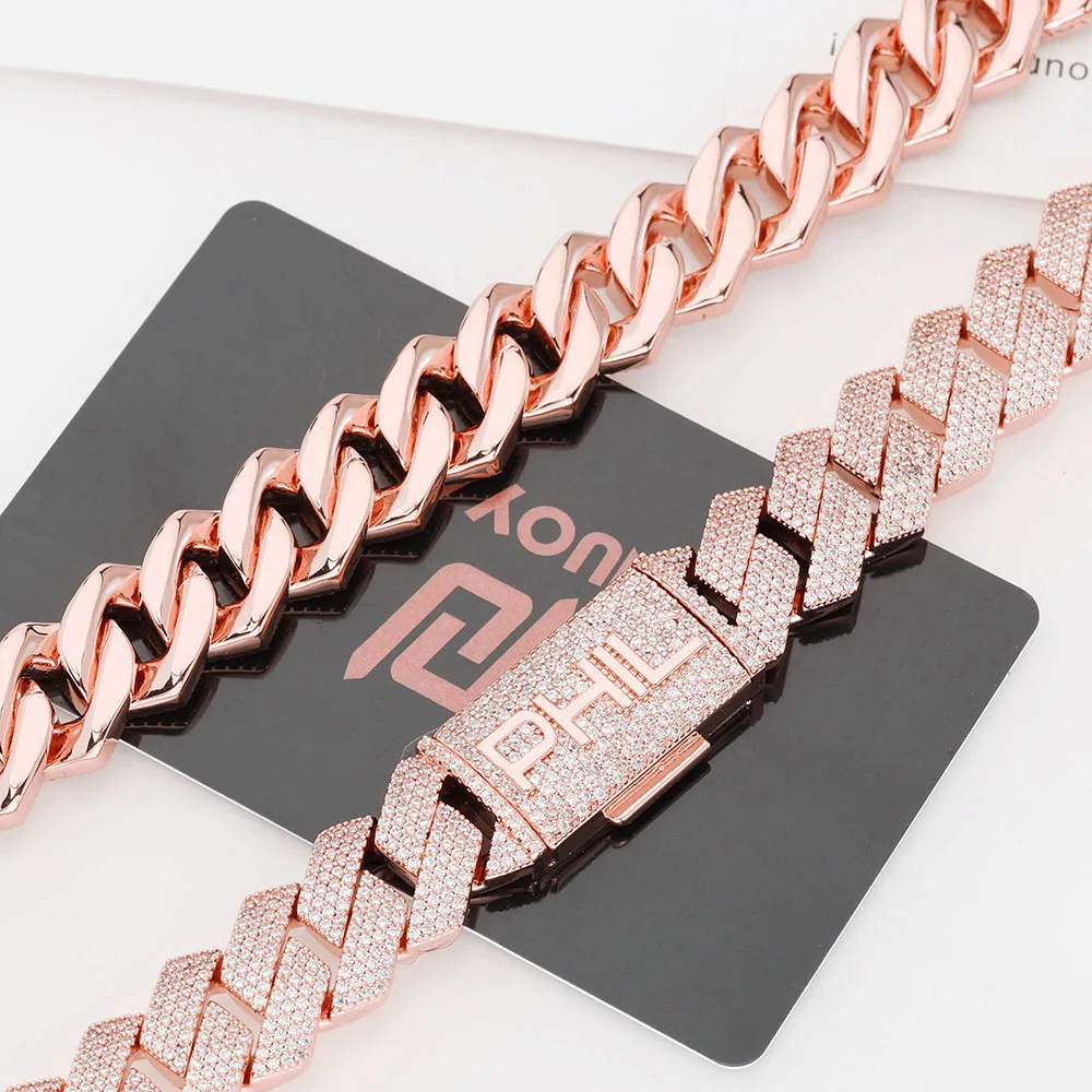 15mm cz vereist benutzer definierte vier Briefkasten Verschluss kubanische Glieder kette Luxus Mann Hip Hop Bling voller Diamant Rosé vergoldete Halskette