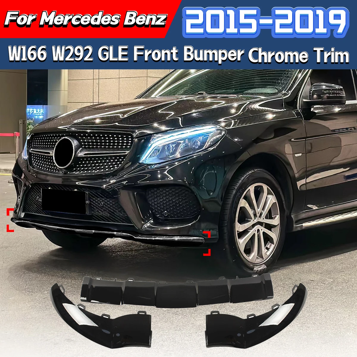Für Mercedes Benz W166 W292 GLE 2015 2016 2017 2018 2019, Frontstoßstange, Chromverkleidung, Dekorations-Set A 292850300 A 2928850400 Image