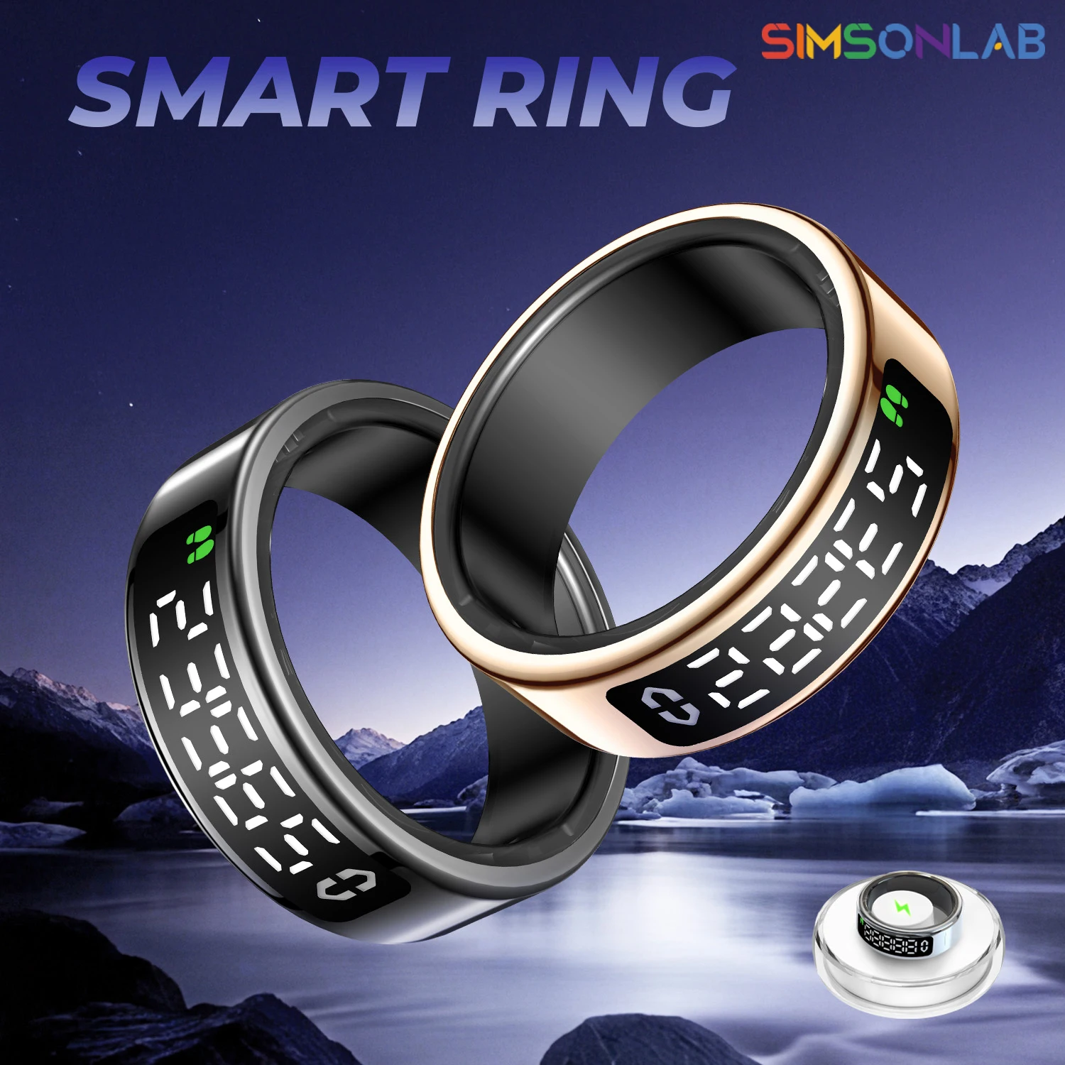 Smart Ring Inteligente Display Bildschirm Wasserdicht Herzfrequenz Blut Ossgyen Schlaf Überwachung Mehrere Sport Modi Männer Frauen Ring Image