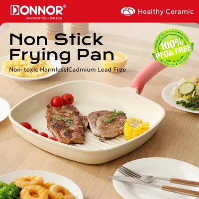 DONNOR 28cm Nonstick Grill Pan for Stove Tops Versatile Induction Square Large Grilling Skillet Steak Pan For Indoor Cooking JT4