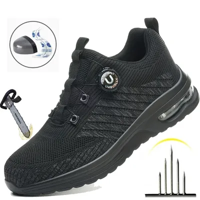Mens Mesh Steel Toe Work Shoes Breathable Work Shoes Man Safety Shoes Lightweight Puncture-Proof Safety Shoes Hiking Sneakers