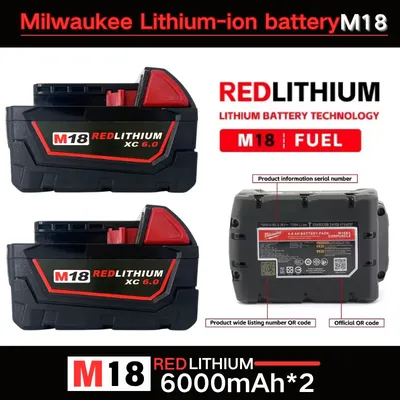 Original Milwaukee M18 18V rechargeable lithium-ion battery M18B6 6000mAh,with anti-counterfeiting label, Milwaukee tool battery
