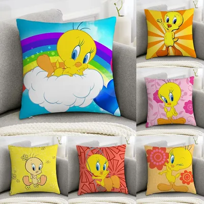 Cartoon T-Tweety B-Bird Kissenbezug Sofa Dekoratives Zuhause Doppelseitiger Druck Plüsch Quadratisch Dekokissenbezüge Kissen Dekorbezug Image