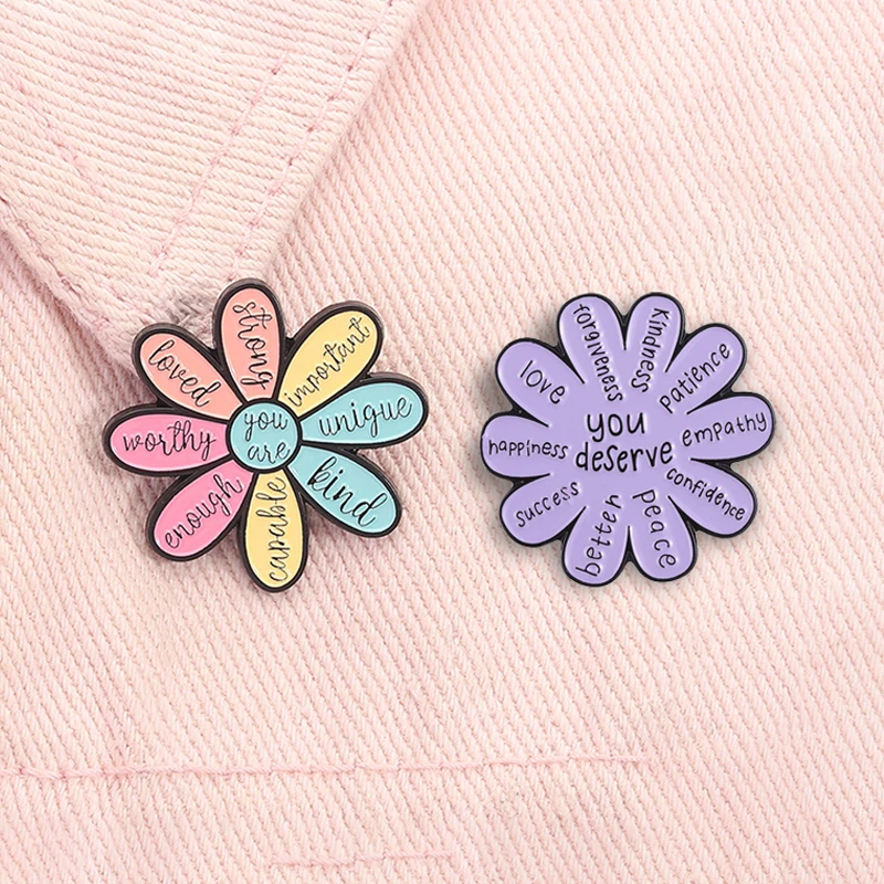 Emaille-Anstecknadel „You Are Beautiful Worthy You Are Enough“, positives Zitat, psychische Gesundheit, Selbstpflege, Broschen, Anstecknadel, Schmuck, Geschenke Image