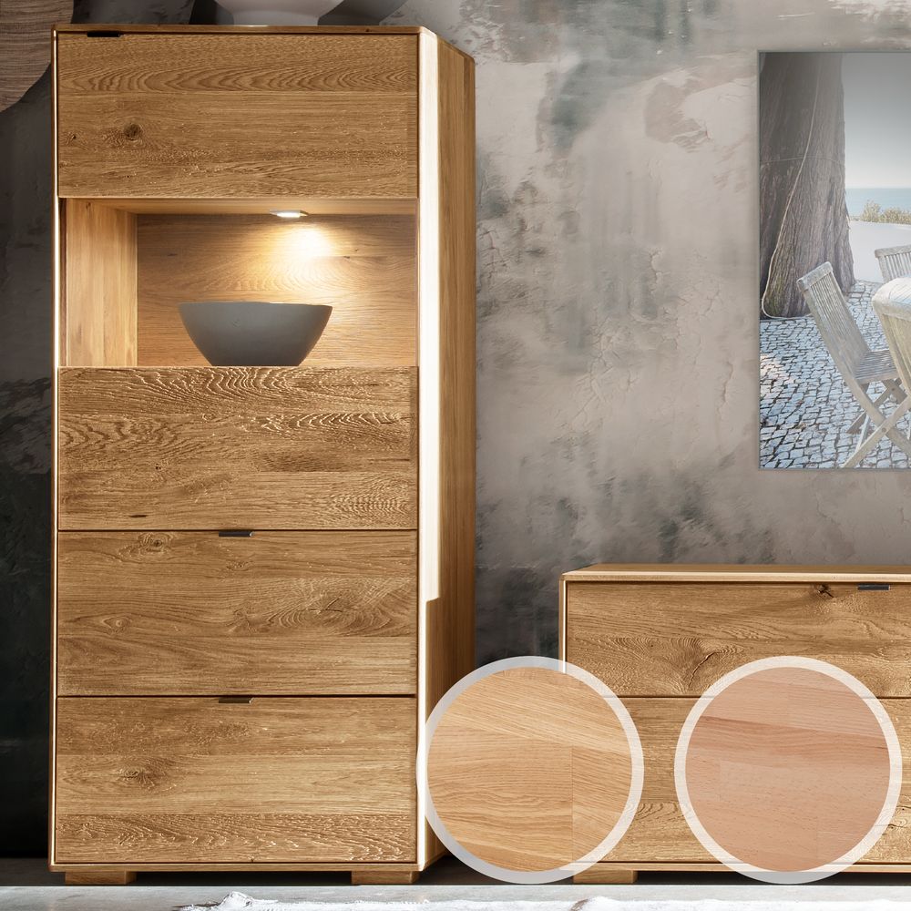 Massivholz »Zerro« Vitrine II Eiche / Anschlag rechts / ohne Beleuchtung Image