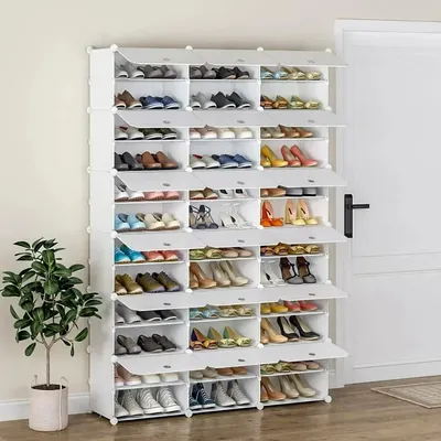 36 Cubes 72 Pairs 12 Tiers Portable Shoe Rack, Storage Cabinet for Entryway Hallway, White Durable Material