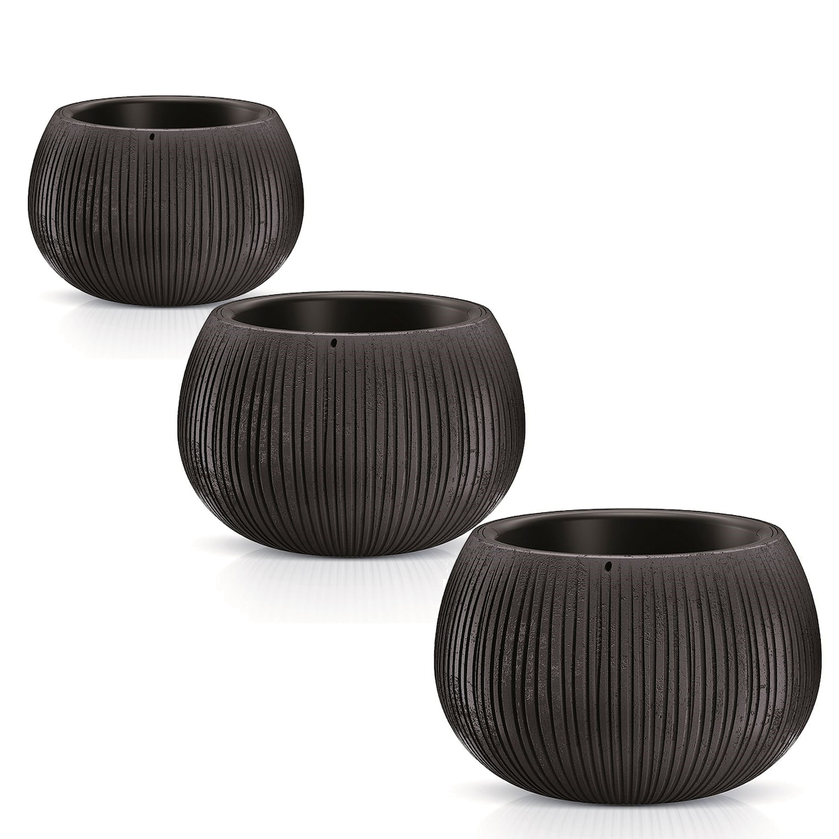 WellHome - Set mit 3 mittleren Pflanztöpfen Beton Bowl in Farbe schwarzem Zement Image