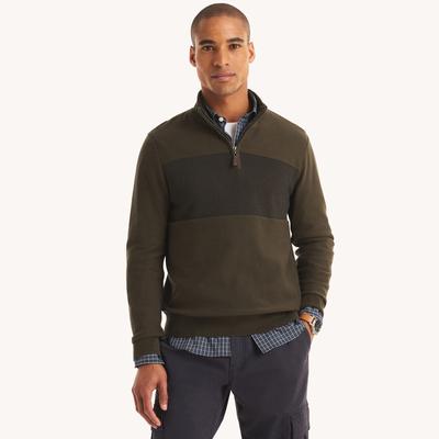 Nautica Men's Colorblock Quarter-Zip Sweater Olive, L