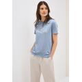 T-Shirt CECIL, Damen, Gr. XXL (46), blau (mountain blau), Jersey, Obermaterial: 50% Baumwolle, 50% Polyester, bedruckt, casual, normal hüftbedeckend, Rundhals, Kurzarm, Shirts, in Ausbrenner-Optik mit Wording