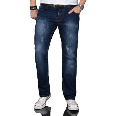 Regular-fit-Jeans ALESSANDRO SALVARINI "ASJulio", Herren, Gr. W34 L34, Länge 34, blau (as, 062, dunkelblau), Denim/Jeans, Obermaterial: 100% Baumwolle, Destroyed-Effekte, leichte Abriebeffekte, casual, Jeans, mit geradem Bein Image