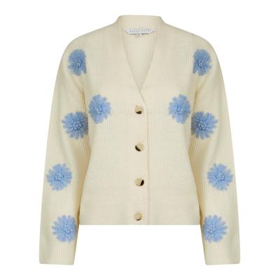 Cardigans Strawflower Women's Drop Shoulder Embroidered V-Neck Rib Knit Cardigan in Ecru - Amara Reya / S - Tokyo Laundry