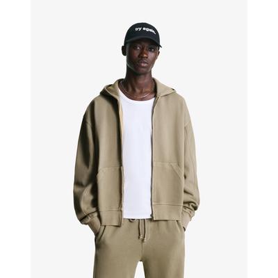 Bershka Faded-Effect Piqué Sweatshirt With Zip Men L Stone