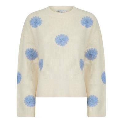 Jumpers Gooseberry Women's Drop Shoulder Embroidered Crew Neck Rib Knit Jumper in Ecru - Amara Reya / XL - Tokyo Laundry