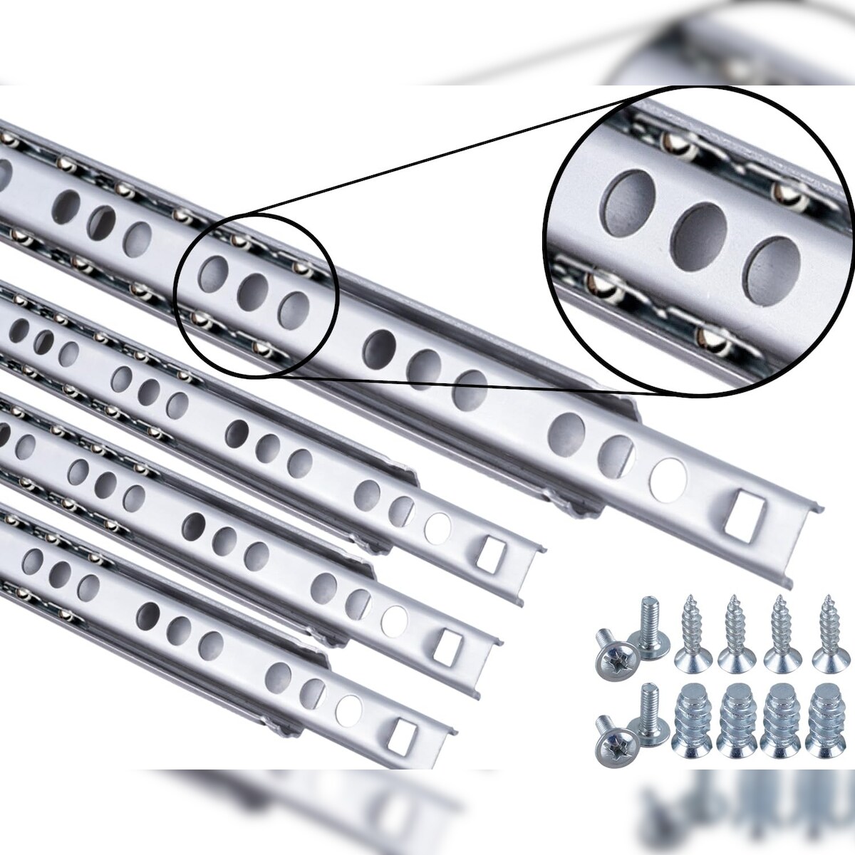 ID Dinkel Schubladenschienen 4 STÜCK 2 Paar Nuthöhe 17mm Länge 502mm Teilauszug Rollenauszug Kugelführung Image
