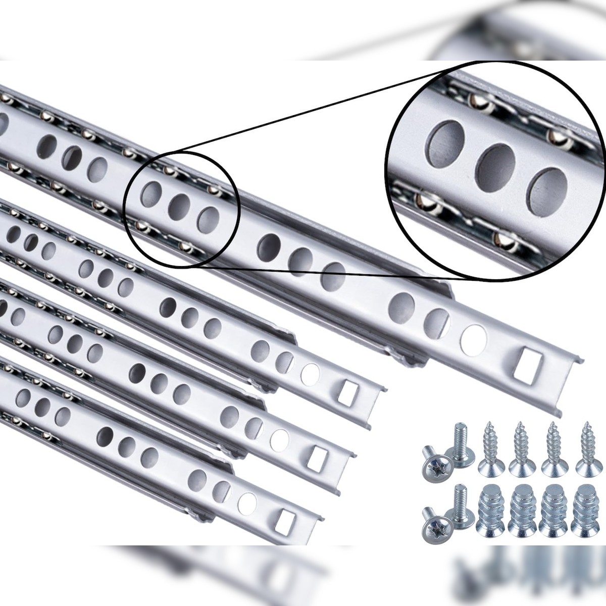 ID Dinkel Schubladenschienen 4 STÜCK 2 Paar Nuthöhe 17mm Länge 438mm Teilauszug Rollenauszug Kugelführung Image