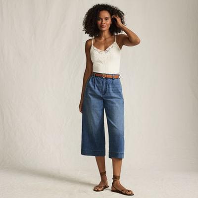 Wide Leg Denim Culotte Jeans, Mid Rise, Women, size: 10, regular, Blue, Cotton/Polyester/Cotton-blend, by Lands' End