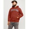 Hoodie "JJECALEB VARSITY SWEAT HOOD NOOS PLS", Herren, Gr. 4XL, rot (burnt henna), Sweatware, Obermaterial: 70% Baumwolle, 30% Polyester, JACK & JONES PLUSSIZE, bedruckt, casual, relaxed fit normal, Langarm Rippbündchen, Sweatshirts