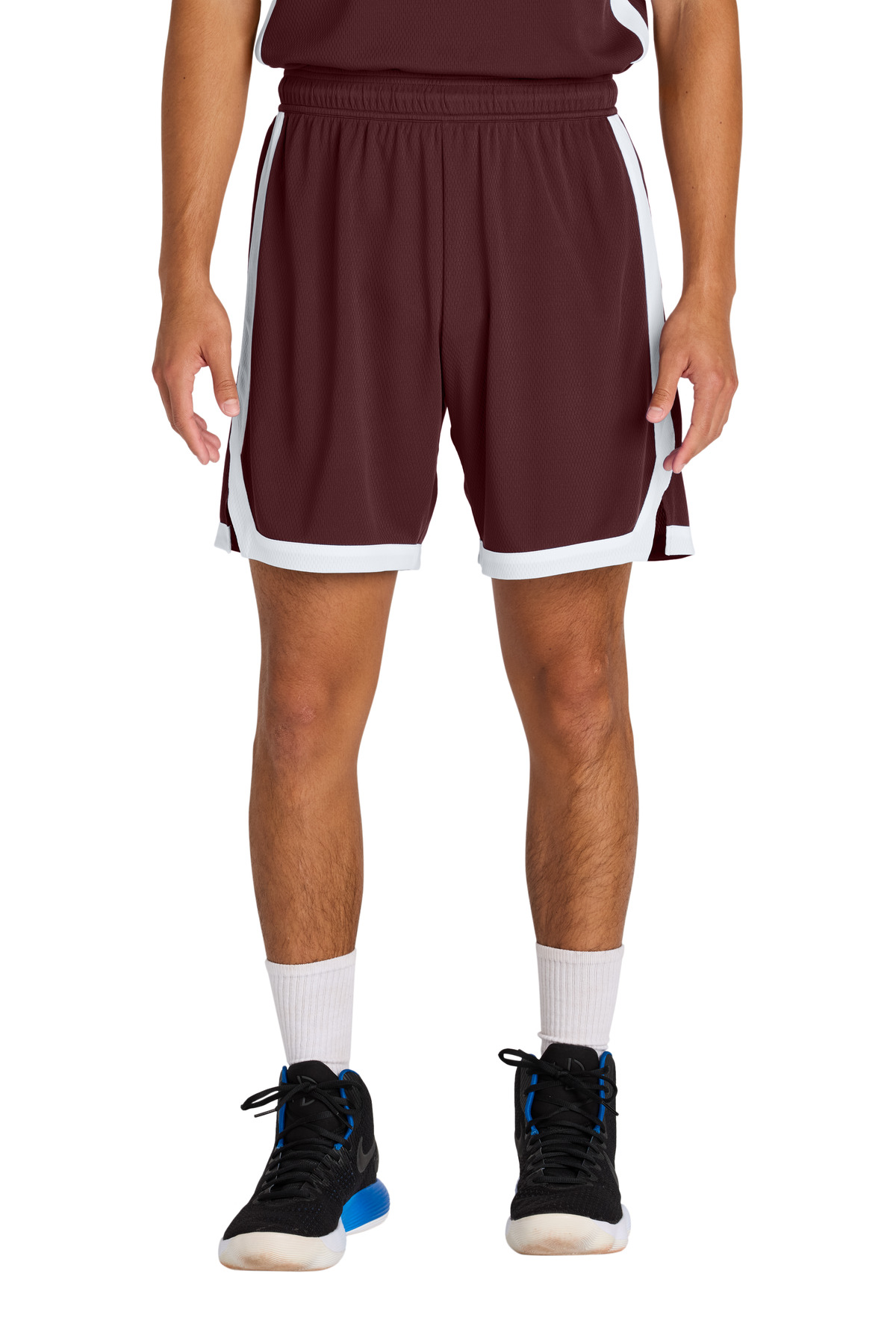 Sport-Tek ST901 Rival Basketball 7'Short in Maroon/White size Large | Polyester