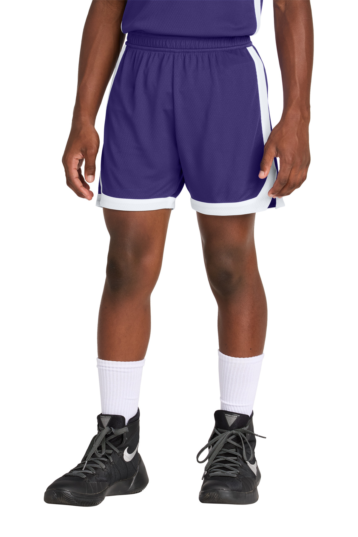 Sport-Tek YST901 Youth Rival Basketball 5' Short in Purple/White size Small | Polyester