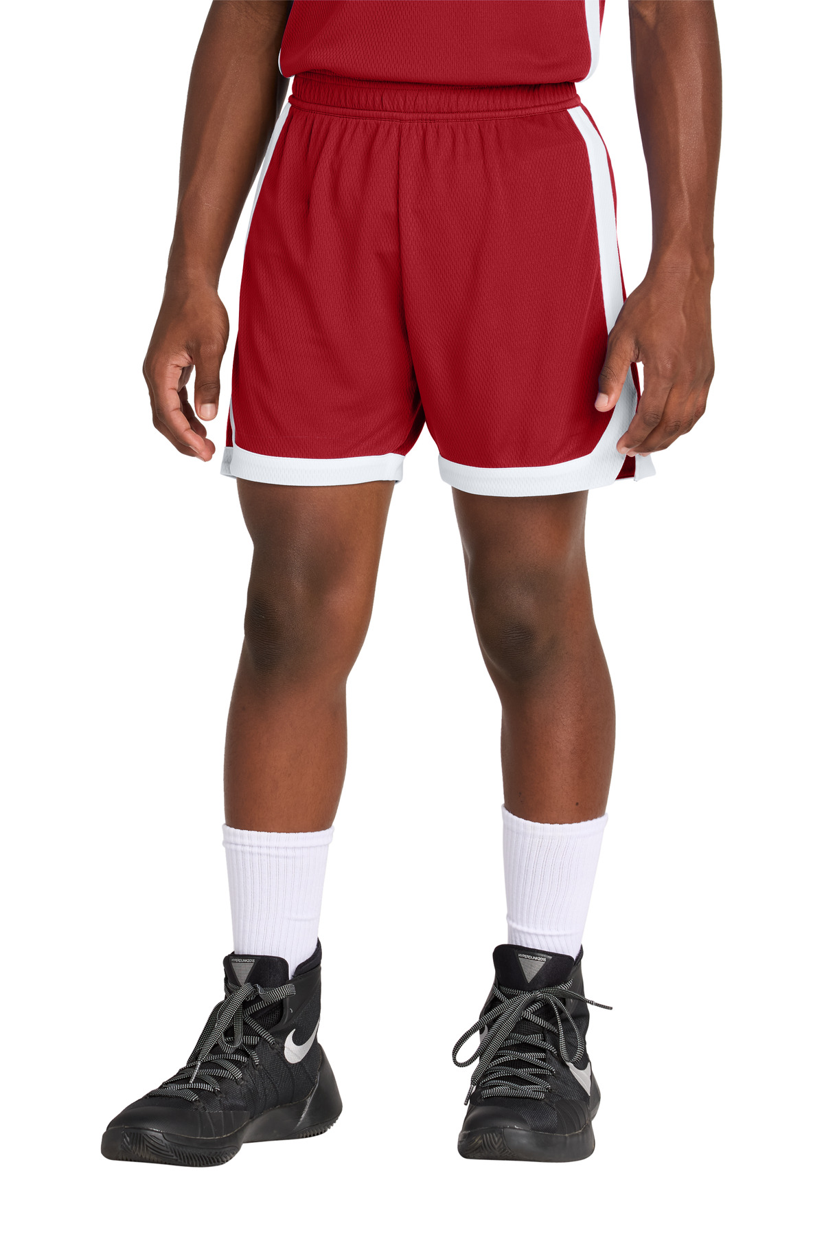 Sport-Tek YST901 Youth Rival Basketball 5' Short in Deep Red/White size XL | Polyester