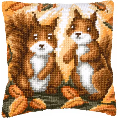 Kreuzstichkissen 2 Eichhörnchen Herbst Image