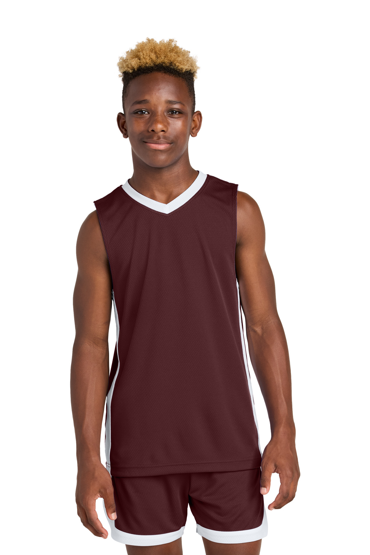 Sport-Tek YST900 Athletic Youth Rival Basketball Rev Jersey T-Shirt in Maroon/White size XS | Polyester