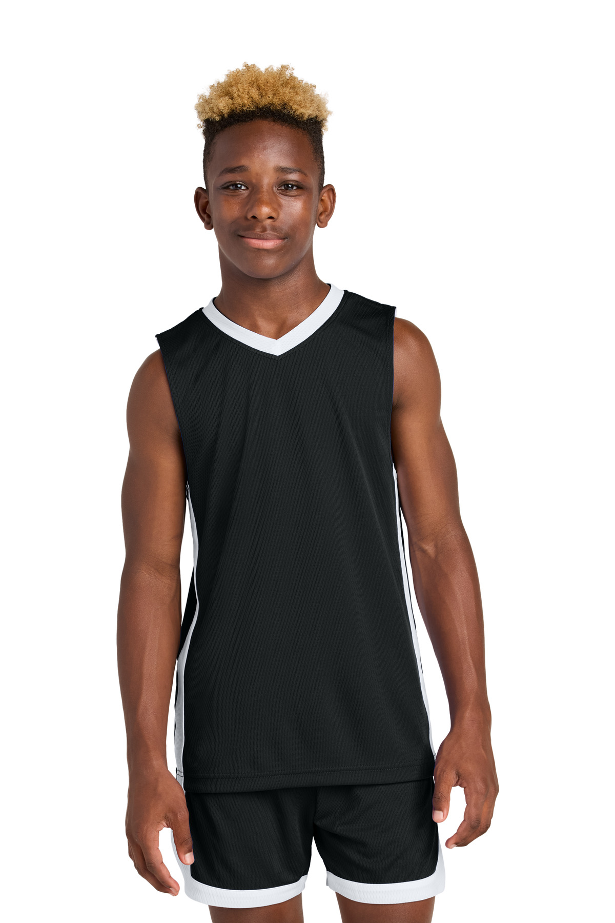 Sport-Tek YST900 Athletic Youth Rival Basketball Rev Jersey T-Shirt in Black/White size XS | Polyester