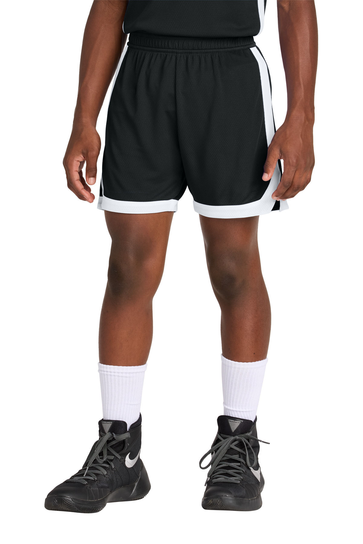 Sport-Tek YST901 Youth Rival Basketball 5' Short in Black/White size Medium | Polyester