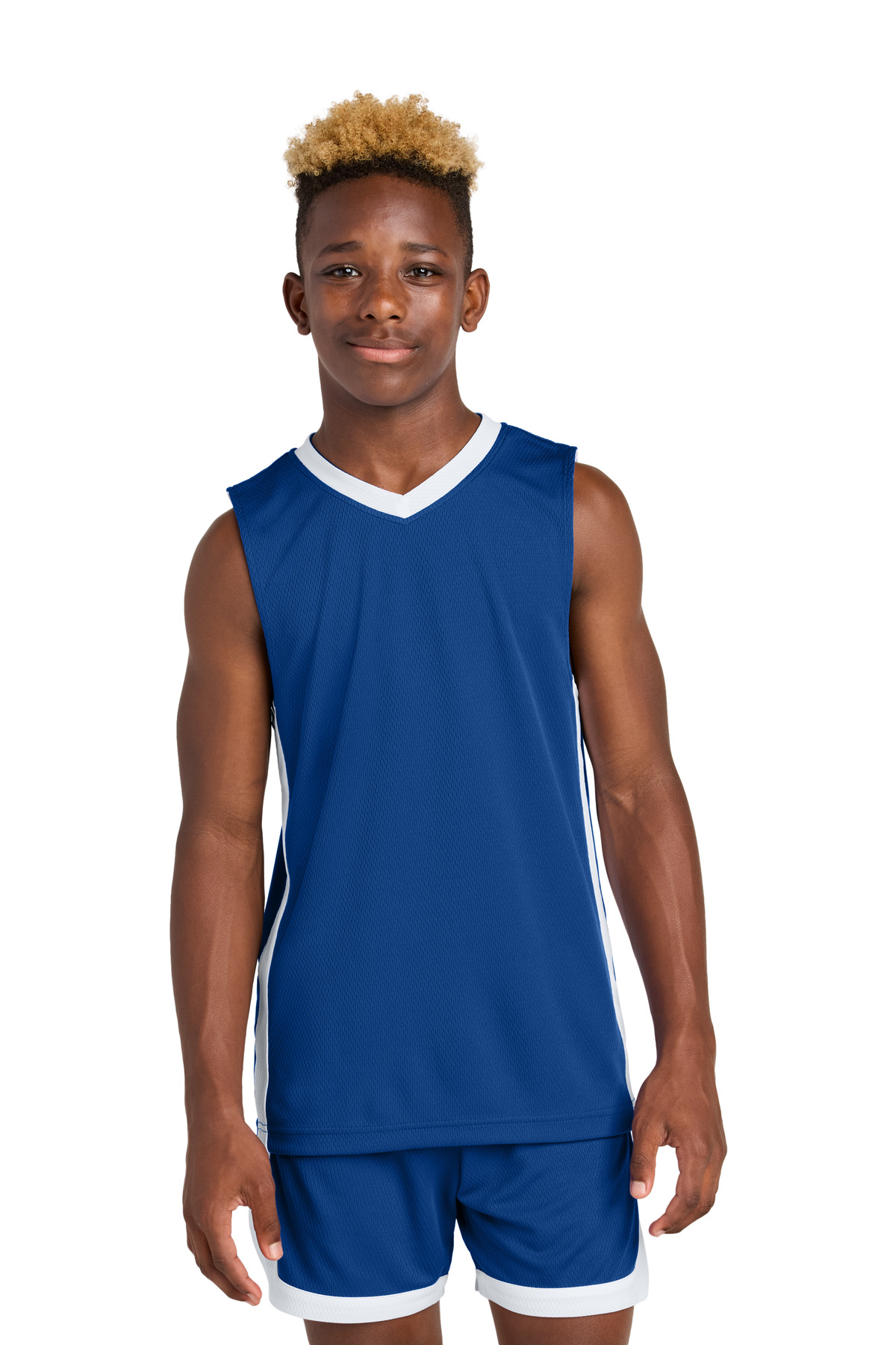Sport-Tek YST900 Athletic Youth Rival Basketball Rev Jersey T-Shirt in True Royal/White size Medium | Polyester