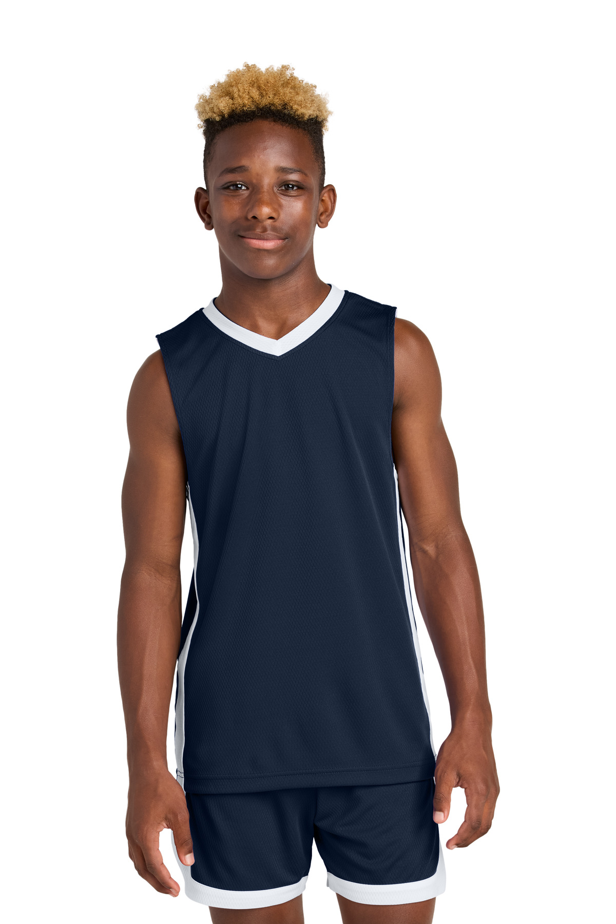 Sport-Tek YST900 Athletic Youth Rival Basketball Rev Jersey T-Shirt in True Navy Blue/White size Large | Polyester