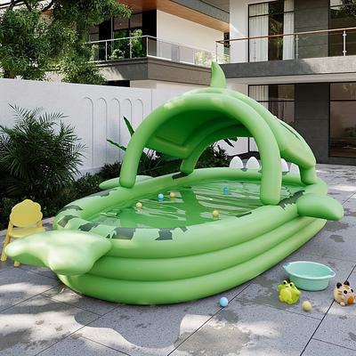 Large Inflatable Swimming Pool Shark-Themed Durable PVC Material Perfect for Family Outdoor Water Parties