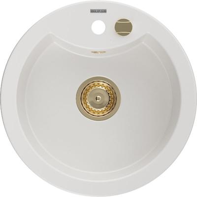 Diego 1-Becken-Granit-Spüle 488 x 480 mm, Weiß, Siphon Gold - 6512481000-20-G - Mexen Image