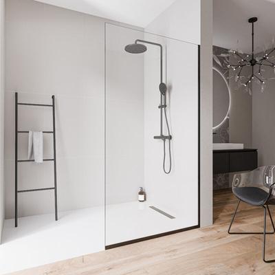 Walk-In Bernstein EX102-2 10mm Nano Klarglas Edelstahl Schwarz matt 90x220cm mit Bodenprofil Image