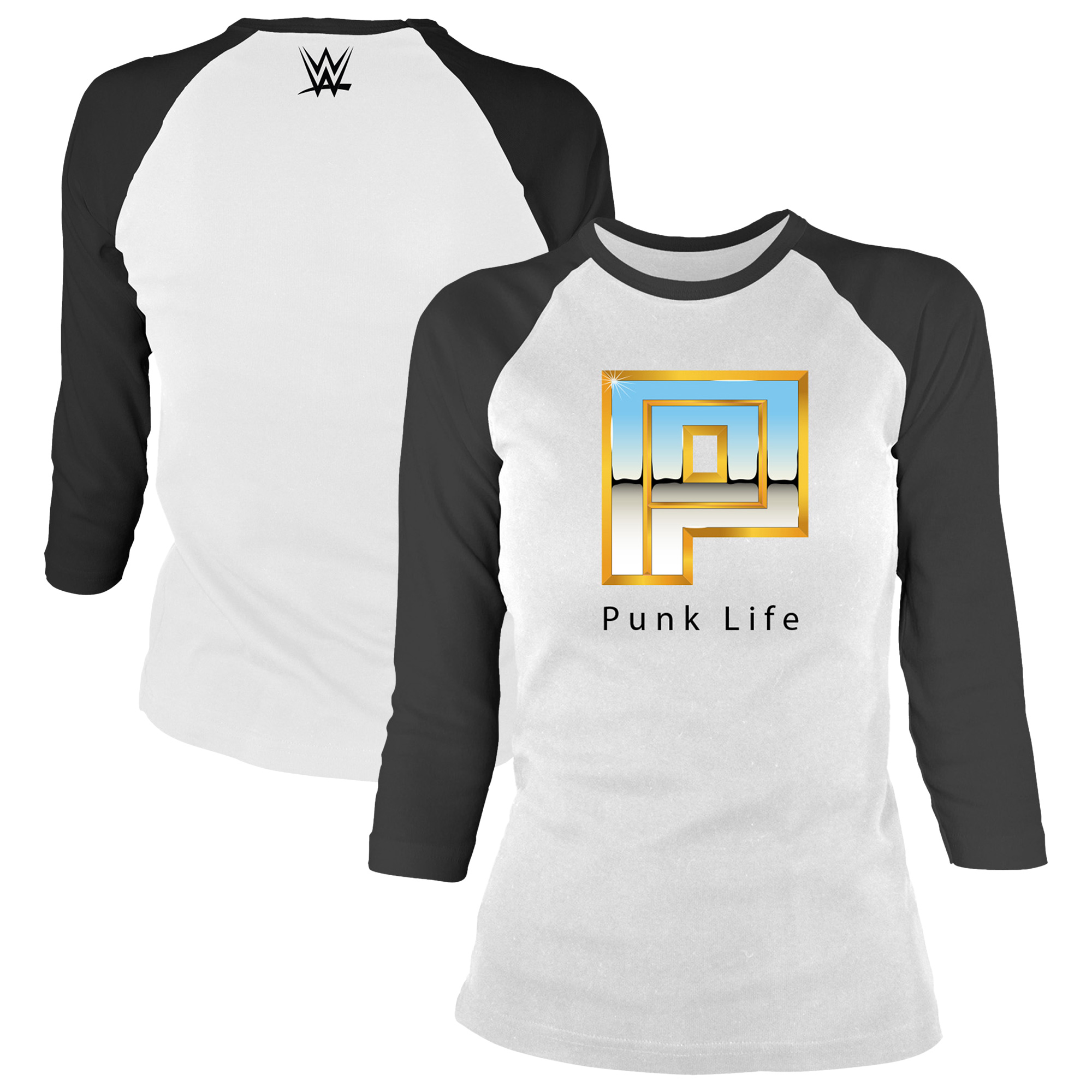 CM Punk Punk Life Raglan-T-Shirt mit 3/4-Ärmeln für Herren, Weiß/Schwarz Image