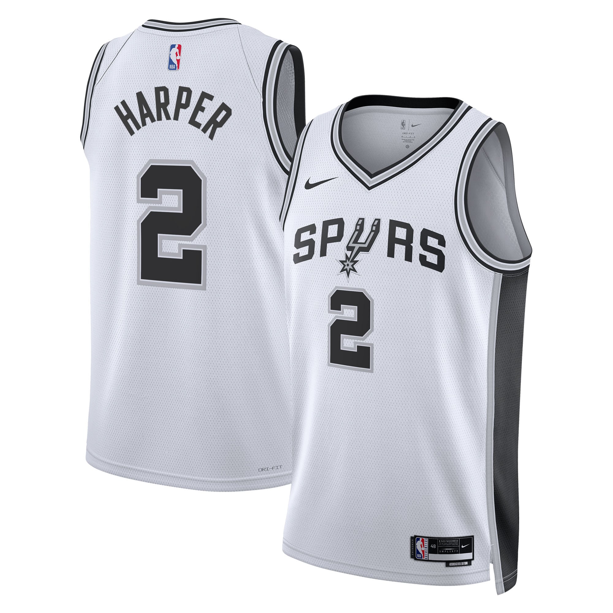 Maillot Nike Association Swingman des San Antonio Spurs, Choix du premier tour de la draft NBA 2025 - Blanc - Dylan Harper - Enfant - unisexe Taille: L (14/16)