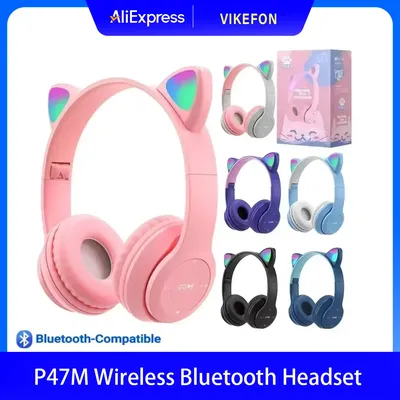 P47M Drahtlose Bluetooth Headset Gamer Katze LED Licht Noise Cancelling Ohrhörer Drahtlose Kopfhörer Bluetooth Kopfhörer