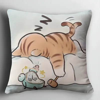 Niedlicher schlafender Katzen-Wecker-Kissenbezug – Heimdekoration, Wahl für Wohnzimmer und Schlafzimmer, ideales Geschenk für Katzenbegeisterte Image