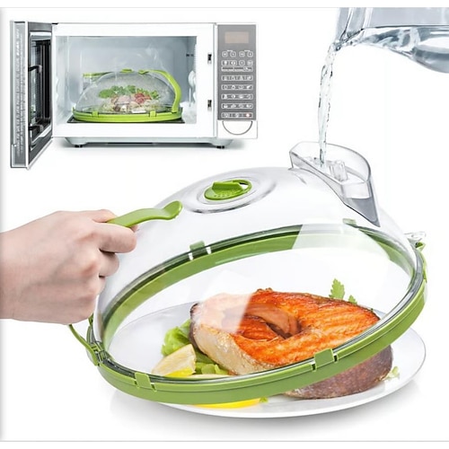 Coperchio per microonde per alimenti, coperchio per vapore resistente alle alte temperature con design a iniezione d'acqua, protezione anti-schizzo che trattiene l'umidità per il riscaldamento e la