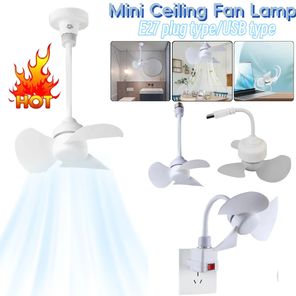 E27-Sockel/USB-Deckenventilator für den Innenbereich mit Sockel, kleiner Deckenventilator, Licht, Deckenventilator, Schlauch, Kronleuchter für Schlafzimmer, Wohnzimmer, Kühler