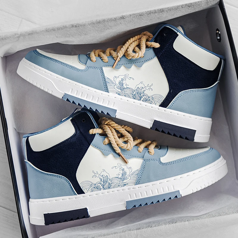 Lässige High-Top-Schuhe für Herren Four Seasons, neue flache weiße Studentenschuhe mit weicher Sohle, modische Sport-Board-Schuhe, Outdoor-Wanderschuhe