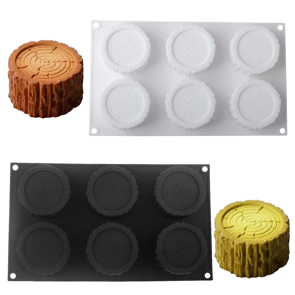 Baumstumpf-Mousse-Silikonform mit 6 Mulden, rund, für Schokolade, Dessert, Teeparty, französischer Stil, Gebäck-Backform Image