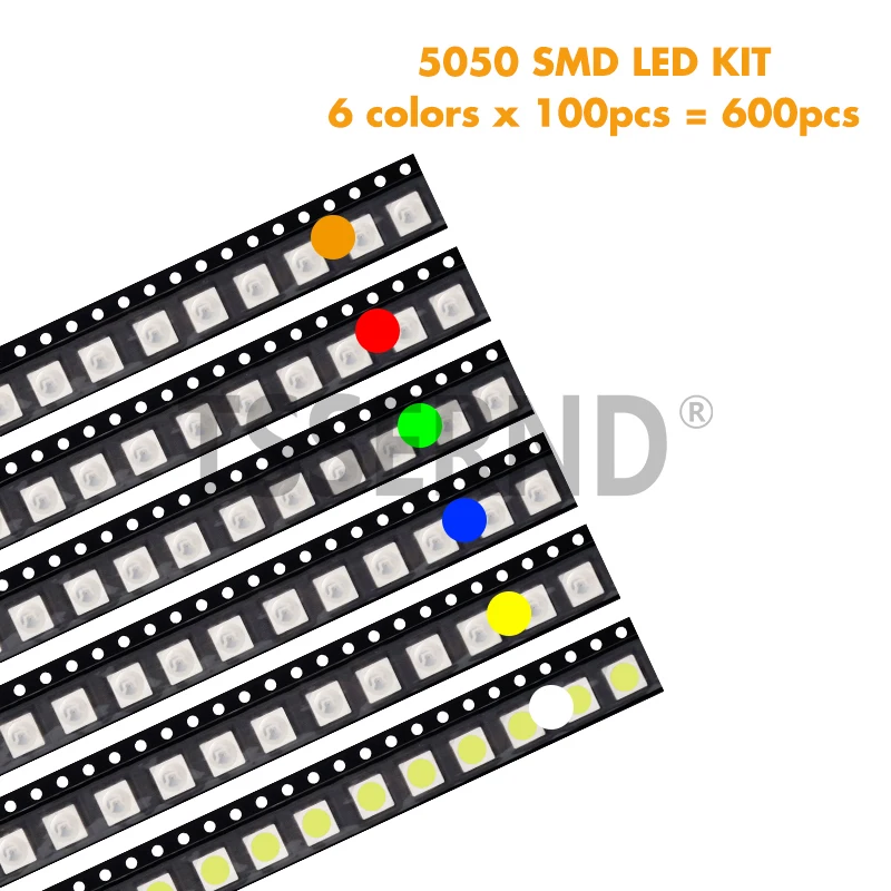 600 pezzi = 6 colori x 100 pezzi 5050 5730 1210 1206 0805 0603 0402 Kit diodi LED SMD Rosso/Verde/Blu/Bianco/Giallo/Arancio