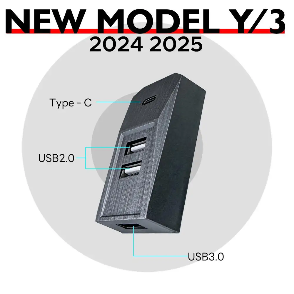 Handschuhfach-USB-Hub für Tesla Model Y Launch 2025, Modell 3, Highland 2024, Typ-C-Anschluss, Digitalanzeige, Splitter-Dockingstation Image