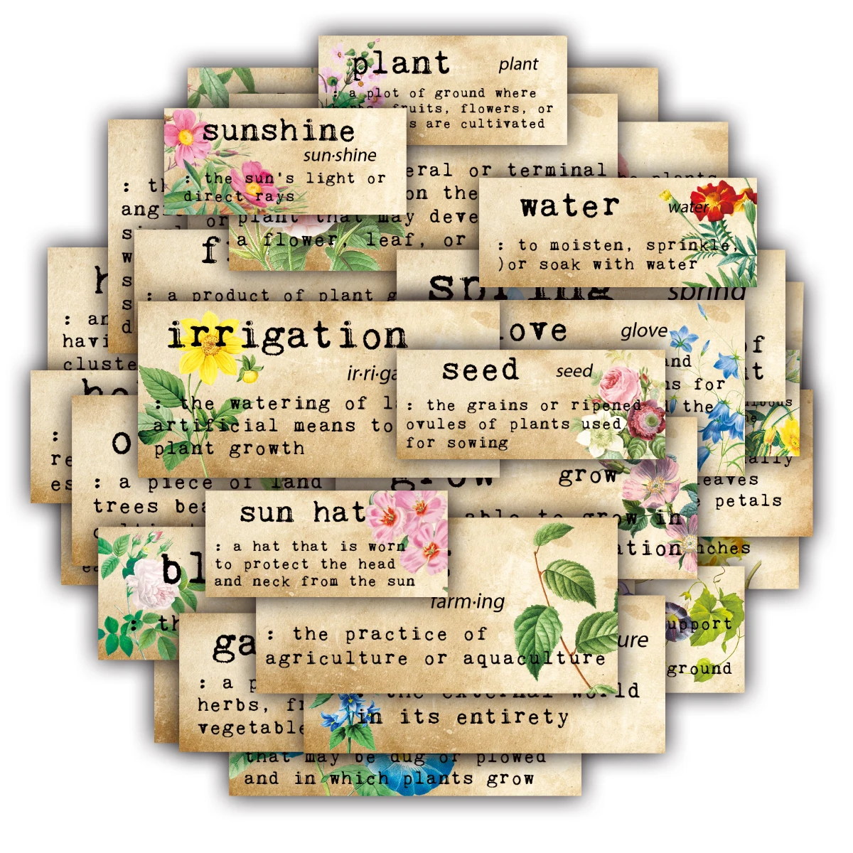 30 Stück/2 Blatt Vintage-Pflanzen-Thema-Aufkleber – Blumen-Illustration, für Junk-Journal, Planer, Notizbuch, Tagebuch, Dekor, DIY-Scrapbook-Etikett Image