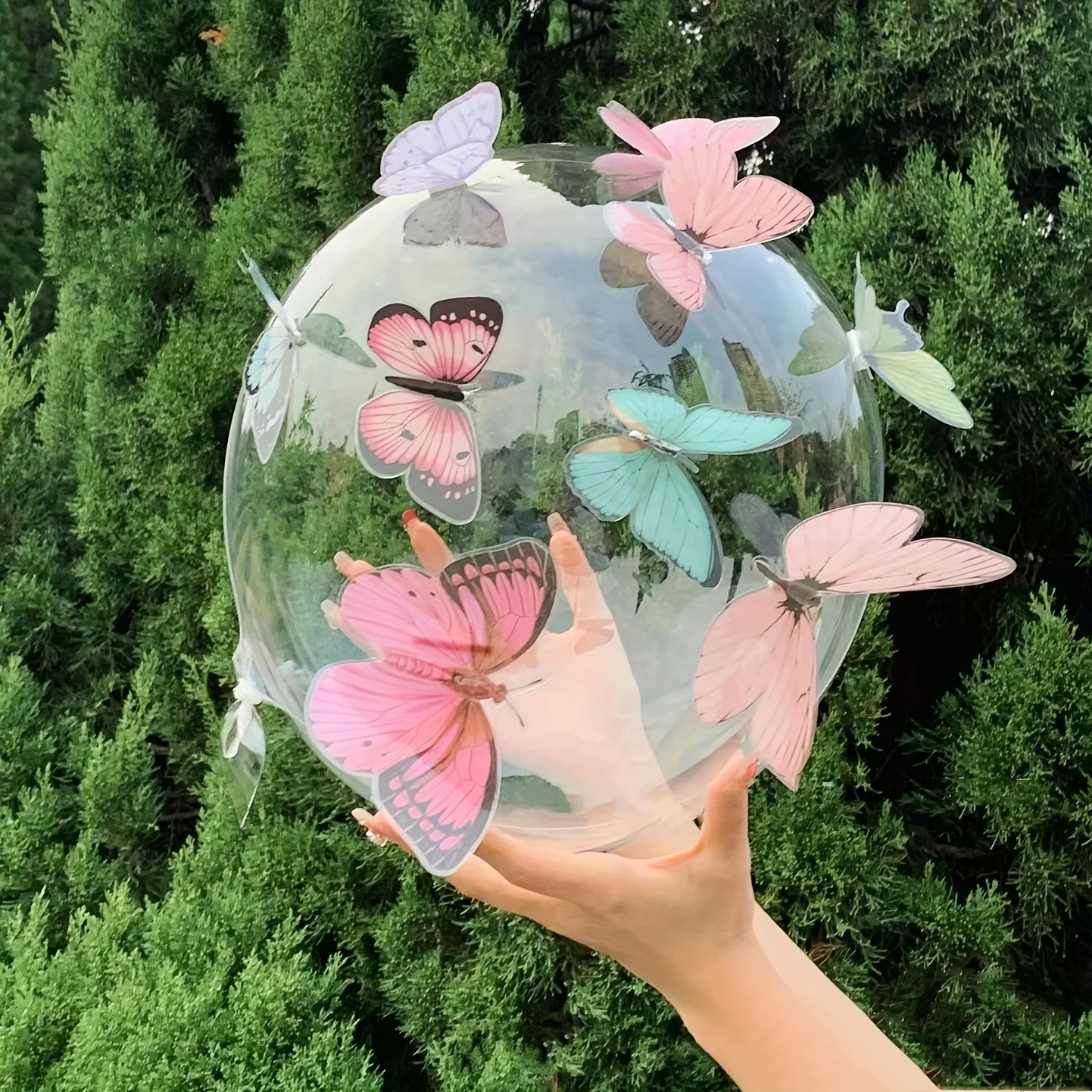 5/10 stücke Farbe 3D Schmetterling Transparent Popo Ballon Set Rosenblätter Hochzeit Geburtstag Dusche Schmetterling Thema Dekoration Image