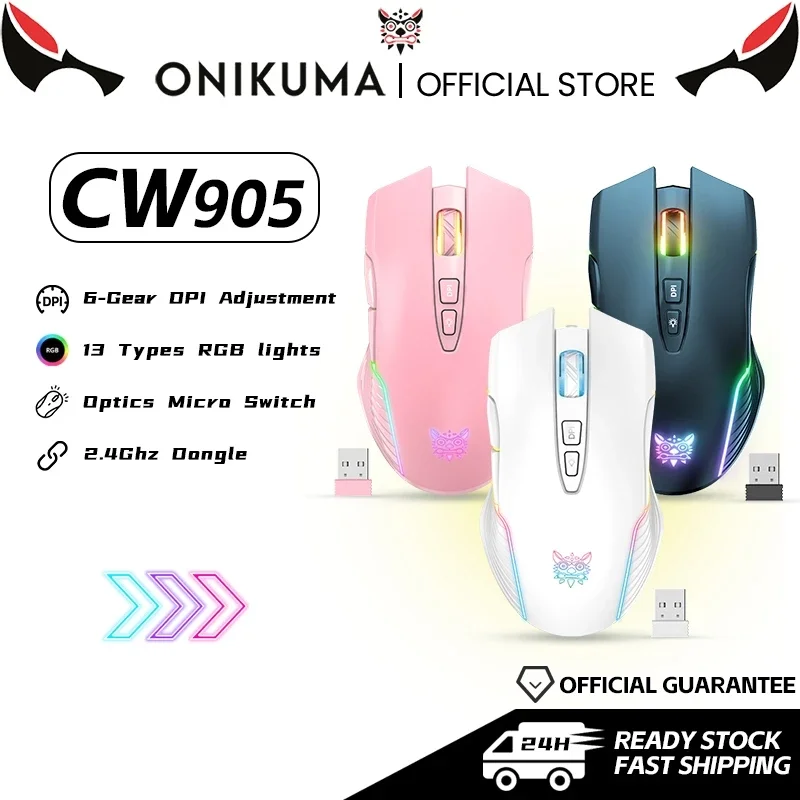 Onikuma Cw905 Drahtlose 2,4 g Mausmodus RGB-Beleuchtung Mechanisch verstellbare DPI-Gaming-Maus Image