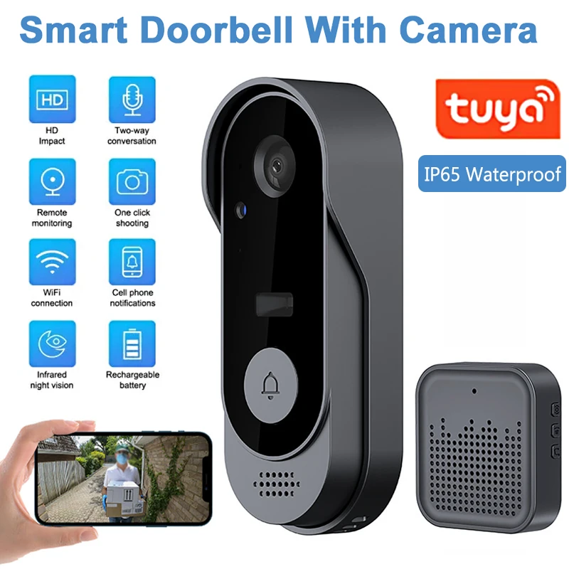 Tuya Türklingel Mit Kamera Wireless Home Video Türklingel WIFI HD Im Freien Wasserdichte Tür Glocke Kamera Sicherheit Video Intercom IR Image