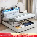 Letto imbottito Comanlai, 140 x 200 cm, Letto contenitore idraulico, Illuminazione a LED e Ricarica wireless sulla testiera del letto