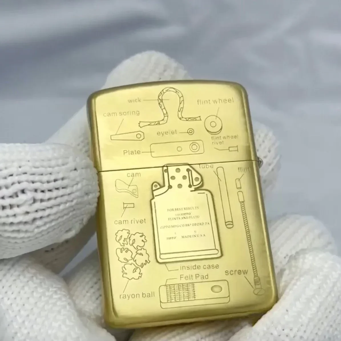 Zippo Feuerzeug Gravierte Anatomische Tabelle Goldenes Messing Winddicht Sammlung im Karton Image