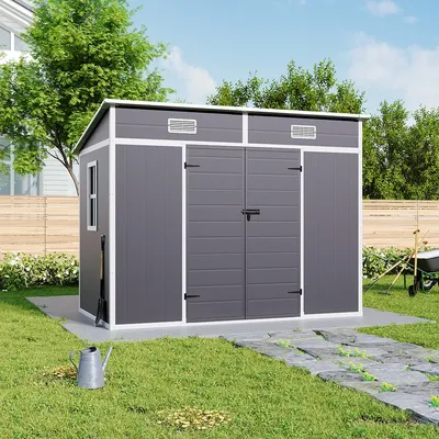 Outdoor Plastic Garden Storage Shed Patio Backyard Tool Storage Shed Tool Room with Window and Lockable Door